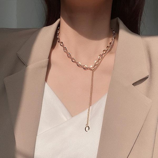 

double tassel necklace korea ins trend niche simple clavicle chain temperament net red cold wind chains, Silver