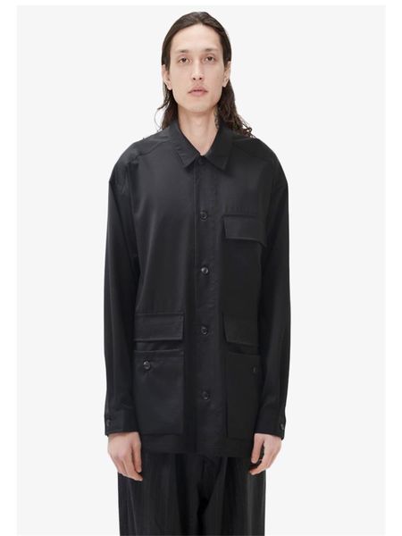 

men's casual shirts black multi-pocket design shirt classic simple japanese retro loose large size long-sleeve, White;black