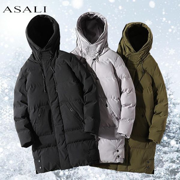 

men's down & parkas cotton padded winter jacket men long puffer 2021 thicken overcoat outwear warm coat hooded windproof, Black