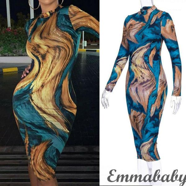 

women autumn winter luxury bodycon midi dress elegant retro blue slim design painted evening party dresses casual, Black;gray
