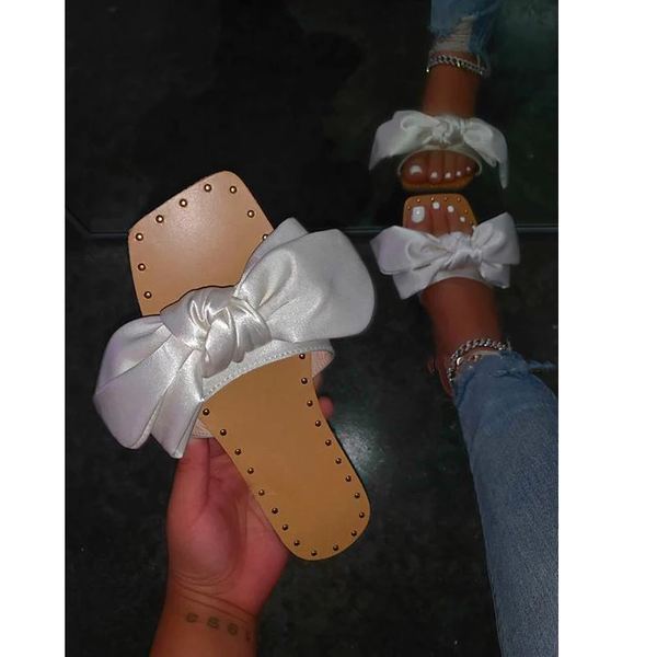 

[gogd]slippers for women wearing the korean version of 2021 bow-tie flat bottom one-word slipper fashion shoes slippers, Black