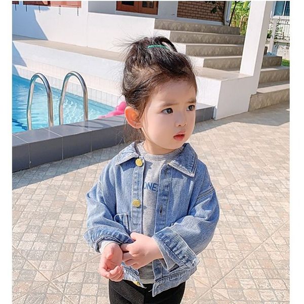

ins baby girls denim coat 1-9 years old childrens jacket childrens clothing cartoon patch beauty girls outdoor coat, Blue;gray