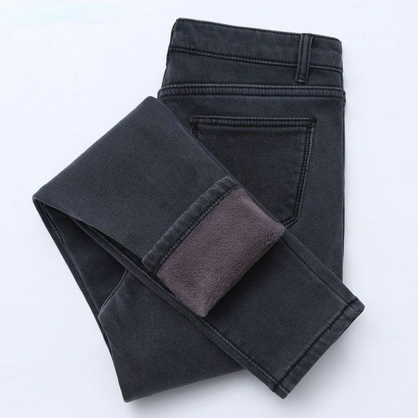

women's jeans winter for women high waist fleece female trousers thickened plus size 40 velvet thick warm push up mom, Blue