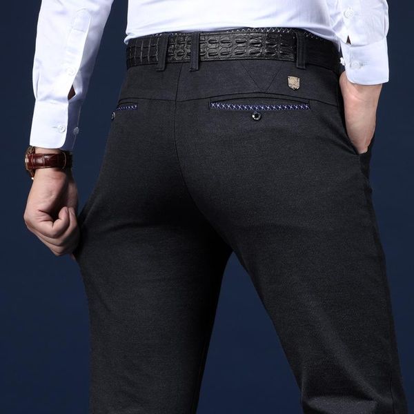 

men's pants slim fit long dress mens stretch classic casual formal suits joggers business office trousers male black blue