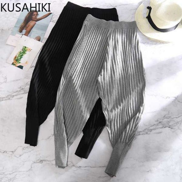 

korean causal women sweater pants knitted harem stretch high waist ankle-length trousers 6b612 210603, Black;white