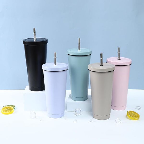 

water bottles double insulation cup car office coffee stainless steel pearl milk tea straw lovers students