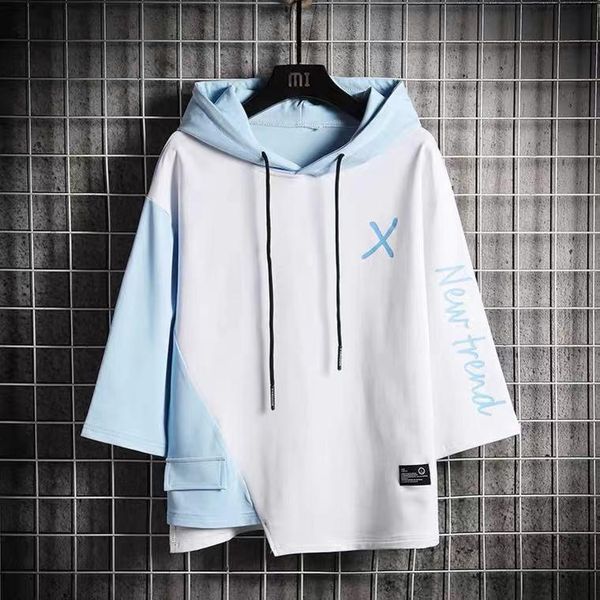 

men's t-shirts three-quarter length sleeves short t-shirt 2021 ins european and american fashion brand hooded sweater oversiz, White;black