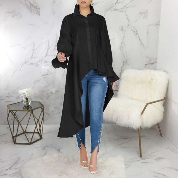 

2021 2019 winter new fashion slim fit women's shirt dress, White