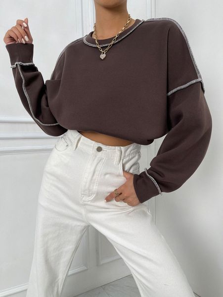 

stitching drop shoulder pullover y723#, White;black