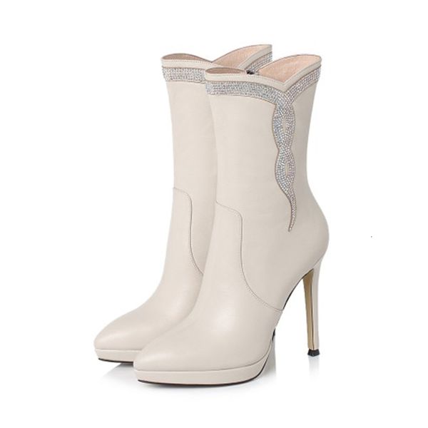 

boots olomm fashion female ankle boots thin leather heels nice pointed toe black beige foot women's party shoes size eua 3-9.5 4g8k