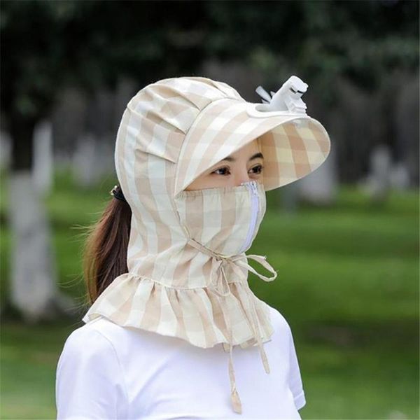 

polyester anti-uv face mask for outdoor cycling sunscreen hat sun with fan comfortable fabric, no odor, breathable and sweat caps & masks, Black