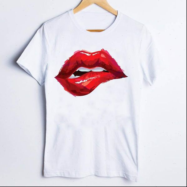 

tees womens t shirt for women print casual printing watercolor lip cute fashion ladies clothes lady clothing female, White