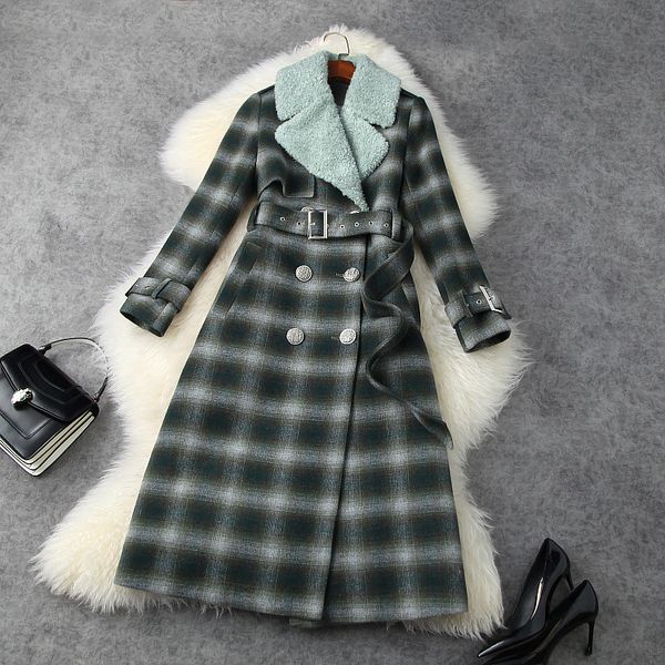 

women's wool & blends european and american women's winter wear style long-sleeved suit with double breasted collar fashionable pl, Black