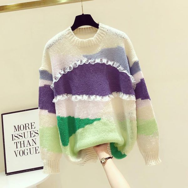 

women's sweaters contrast color sweater autumn winter clothing 2021 trendy long sleeve loose knitted girls knit pullover, White;black