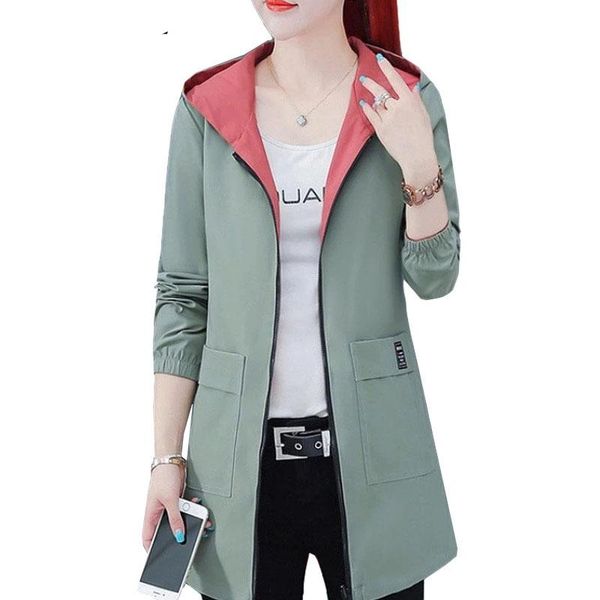 

women's jackets 2021 spring autumn women jacket hooded two side wear coat zippers windbreakers female causal outerwear plus size 5xl, Black;brown