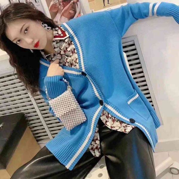 

sweater 2021 autumn and winter sweet v-neck single-breasted unicorn embroidered cardigan jacket y1i6, White;black