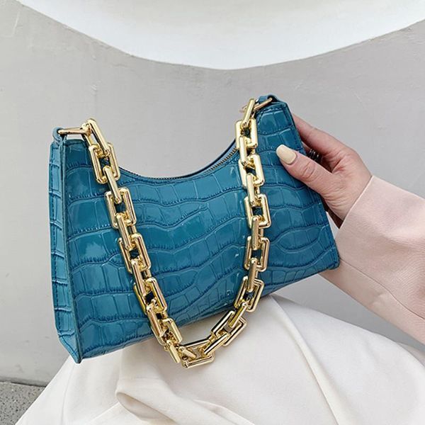 

evening bags crocodile pattern zipper handbags fashion texture embossed lacquer shoulder bag simple and small square for women 2021