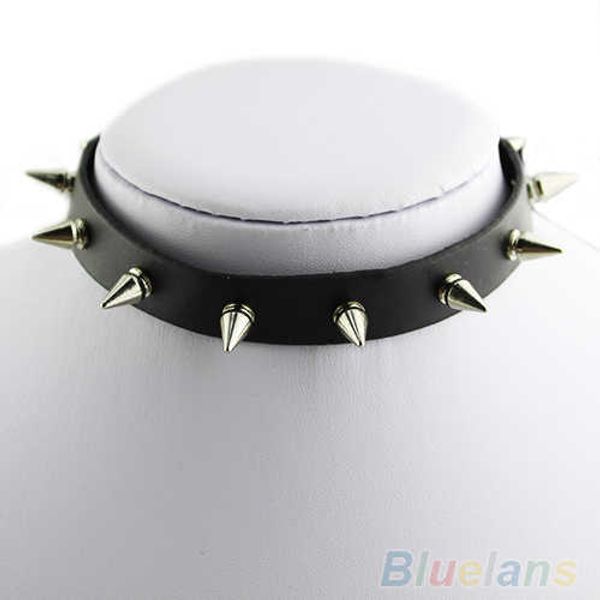 

gothic men women faux leather spike rivet choker punk necklace jewelry, Silver