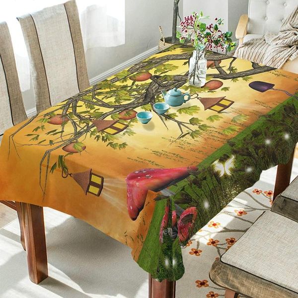 

table cloth fantasy mushroom house and lantern rectangle tablecloth