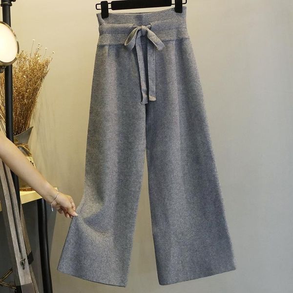 

women's pants & capris 2021 plain pure band wide waist ankle-length versatile autumn and winter knitting leg for women thickened, Black;white