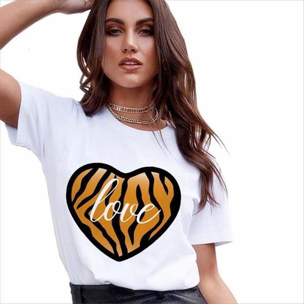 

leopard love print summer women t shirt casual 90s harajuku funny female short sleeve woman clothing, White