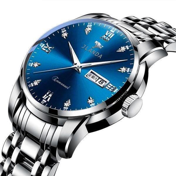 

wristwatches jlanda fashion atmosphere quartz waterproof date luminous sports brand steel strap clock casual men relogio masculino j6609, Slivery;brown