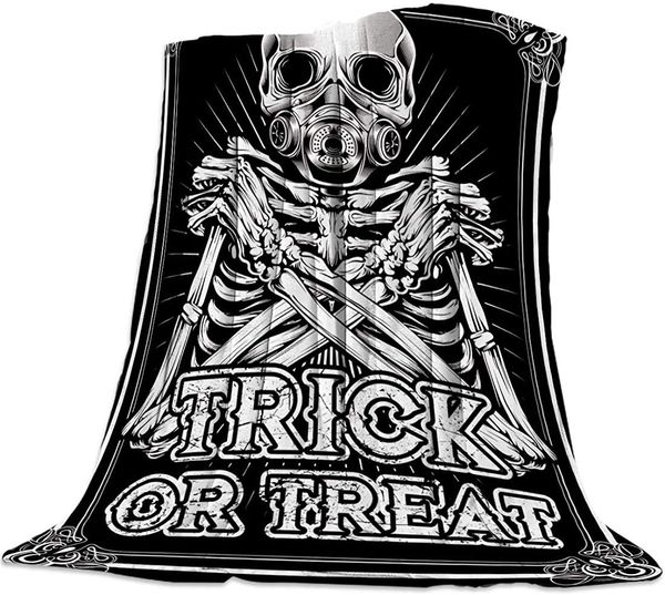

super soft cozy lightweight flannel fleece throw blanket halloween skull trick or treat blanket for bed couch warm microfiber