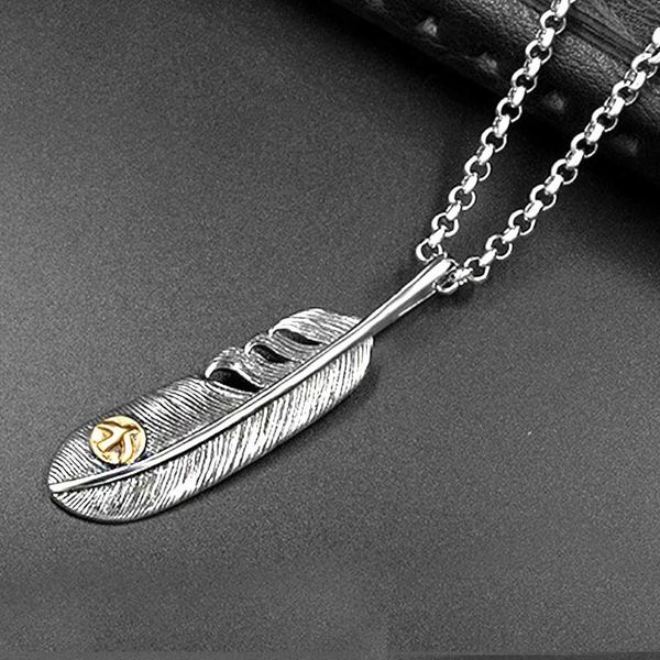 

chains necklace men stainless steel feather pendant hip hop chain necklaces women wholesale gifts male accessories long retro, Silver