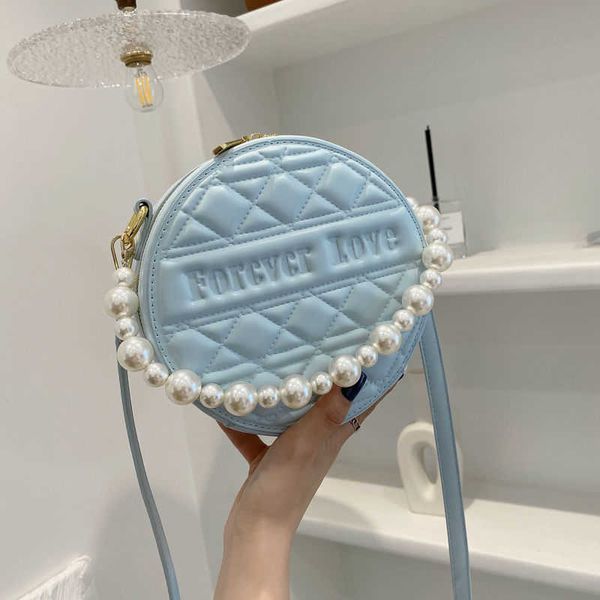 

2021 1 fashion embroidery letter beaded small round bag versatile one shoulder messenger bag for female students luxuryss designerss yw