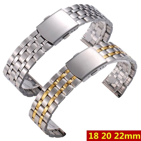 

watch bands silver gold men band strap stainless stell deployment clasp speed master wrist women 18mm 20mm 22mm accessories, Black;brown