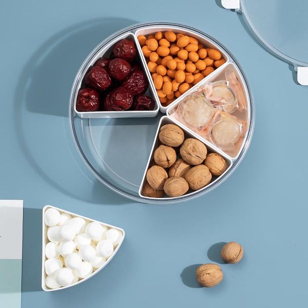 

storage bottles & jars transparent drying fruit plate four-compartment snack nut serving tray plastic candy container with lid