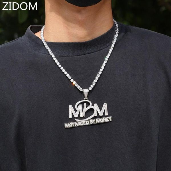 

men hip hop motivated by money letters pendant with zircon tennis chain hiphop iced out bling necklace fashion jewelry necklaces, Silver