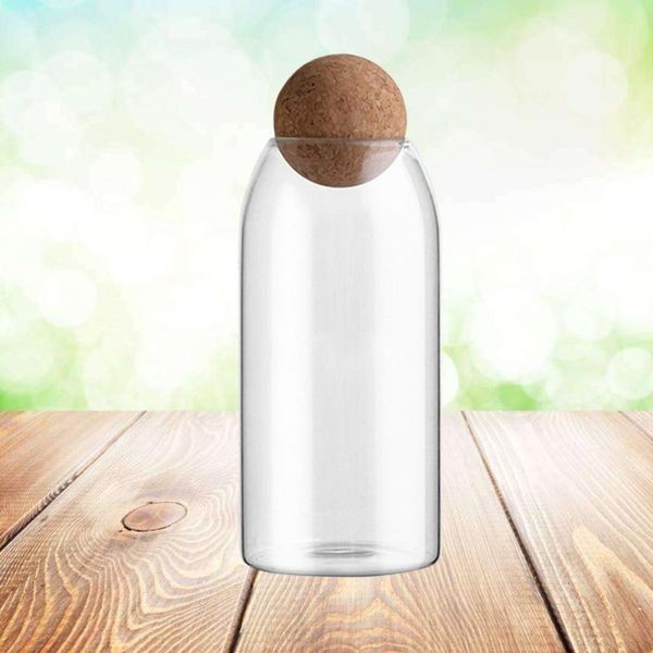 

transparent glass storage tank borosilicate sealed grains container with cork (round ball, l) bottles & jars