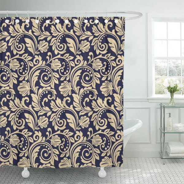 

shower curtains renaissance floral pattern baroque damask gold and blue antique curtain waterproof polyester fabric 72 x inches set wi