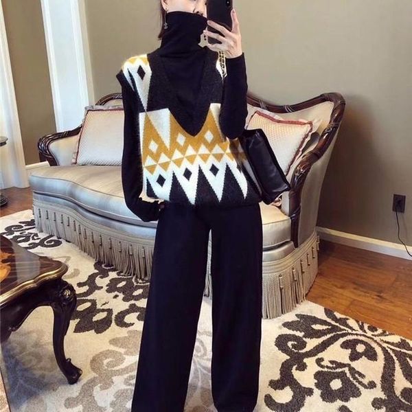 

two piece dress set winter sweater women's sweaters turtleneck ins wind fashion korean two-piece tide, White