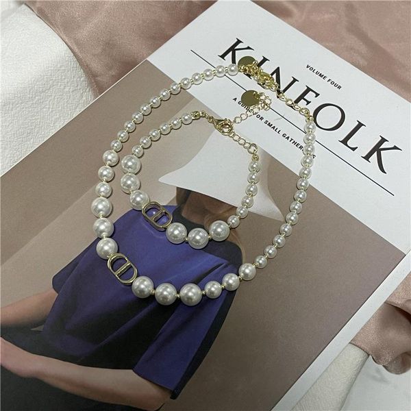 

chains hangzhi 2021 european and american hip-hop wild letters pearl stitching necklace bracelet female fashion jewelry, Silver