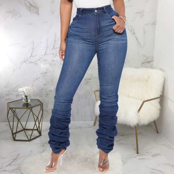 

fashion slim pile stretch denim pants, Black