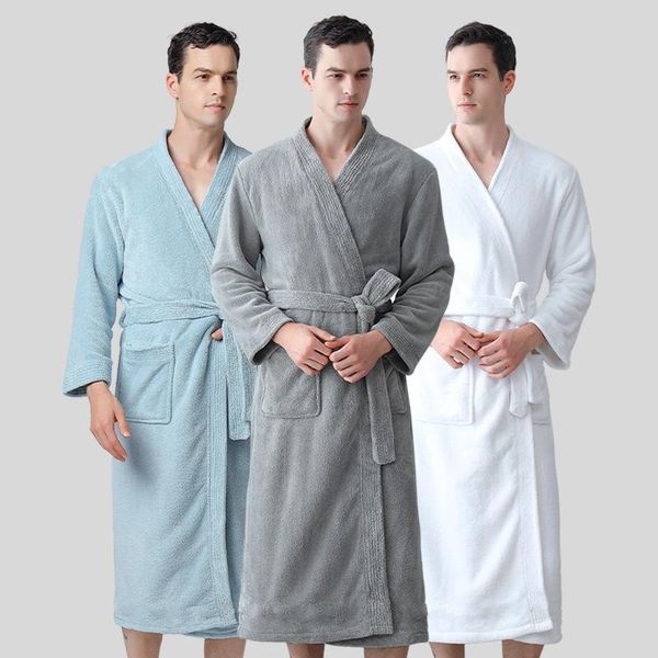 

men's sleepwear brand supply men absorbent towel bathrobe male autumn and winter simple home el v-neck terry kimono robes, Black;brown