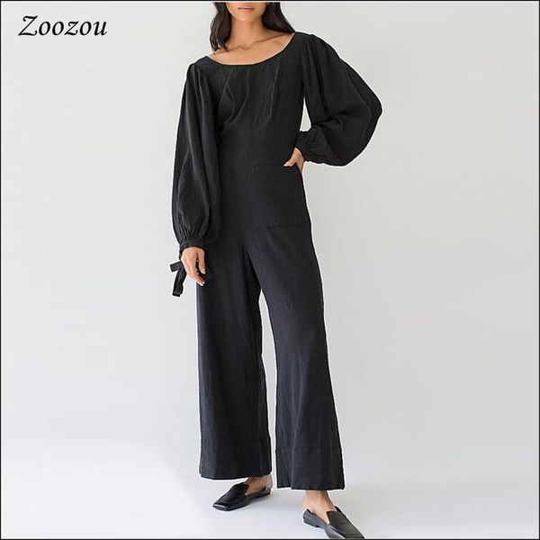 

women's jumpsuits & rompers women backless lace up casual spring loose jumpsuit long sleeve romper overalls pockets autumn ladies cloth, Black;white