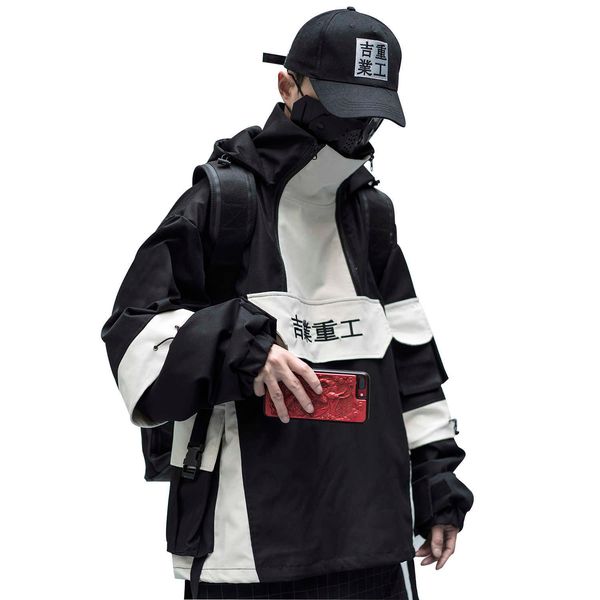 

double breasted pockets turn-down collar anorak cargo jacket for men 211009, Black;brown
