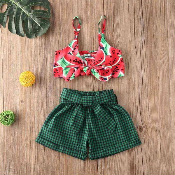 

summer toddler baby girls watermelon vest crop shirt short pants outfits clothes set, White