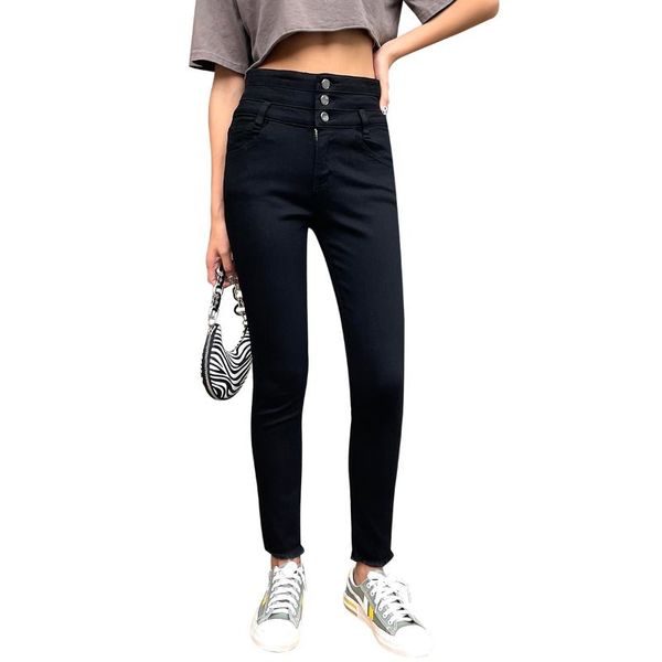 

spring&summer jeans women's high waist stretch hip slim fit skinny feet plus size pencil pants washed elastic ship, Blue