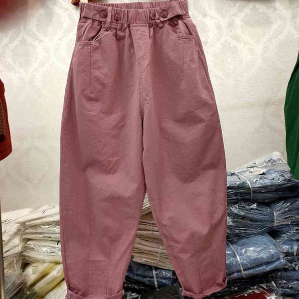 

pants spring summer fashion women elastic waist loose all-matched casual cotton harem femme white pants s876 iasx, Black;white