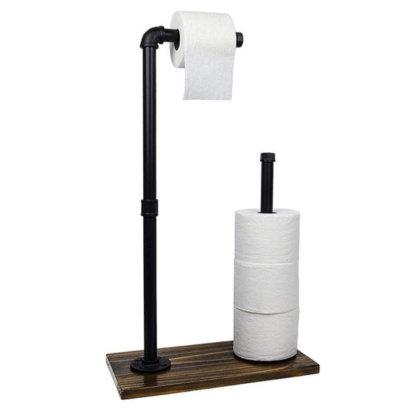 

toilet paper holders holder vertical detachable stand industrial pipe bathroom rack solid wood base tissue storage