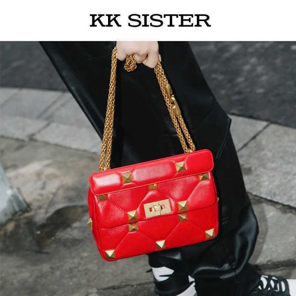 

kk genuine roman leather screw chain great rivet lock small square bag elegant shoulder bag for wome