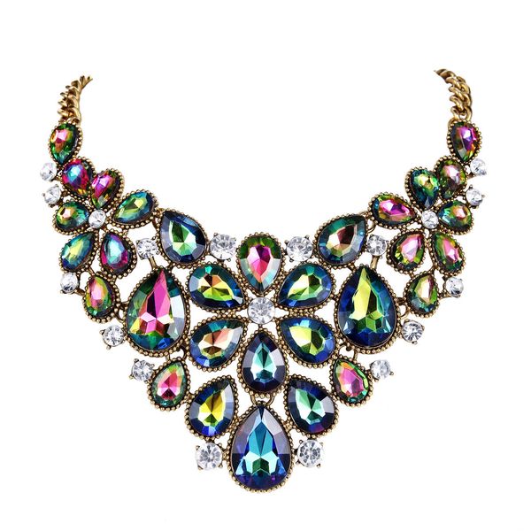 

tuliper necklace choker women luxury marquise crystal rhinestone penadnt statement iced out chain party jewelry gift green x0509, Black