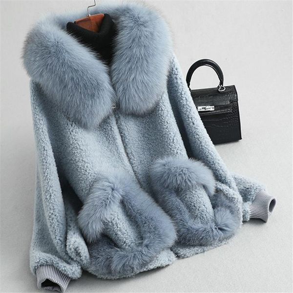 

women's fur & faux real coat female collar 100% wool coats 2021 autumn winter thicken warm jacket women outwear cothes plus size, Black