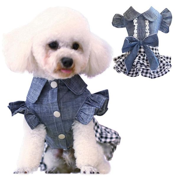 

dog apparel spring pet clothes denim dress jeans skirt small puppy chihuahua yorkies teddy clothing