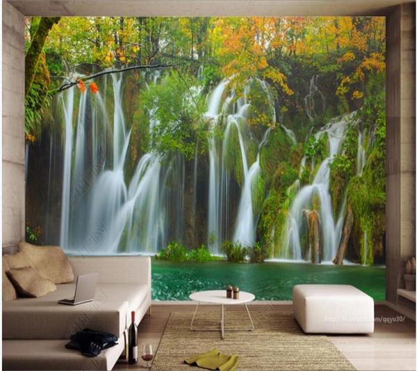 

wallpapers papel de parede beautiful green forest waterfall river 3d wallpaper mural,living room tv wall bedroom papers home decor