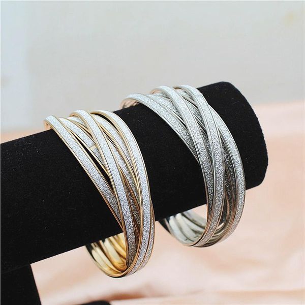 

charm bracelets 6.5cm big round statement glitter gold color multilayer twisted punk bracelet bangles for women female fashion, Golden;silver